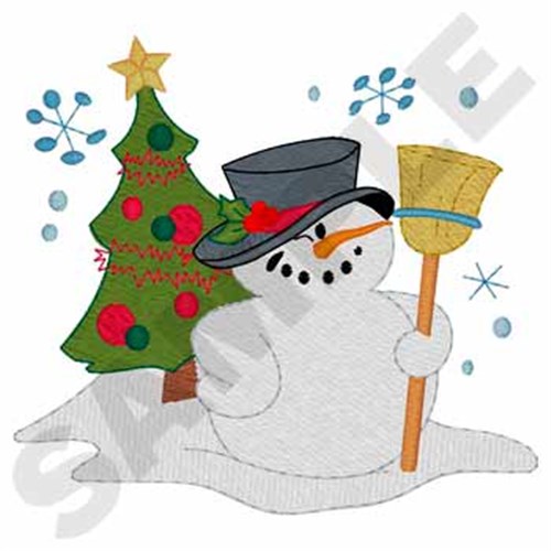 Snowman With Tree Machine Embroidery Design