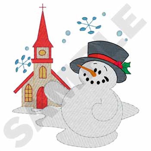 Snowman At Church Machine Embroidery Design