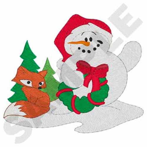Snowman With Fox Machine Embroidery Design