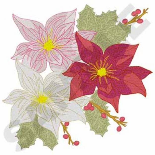 Picture of Poinsettia And Holly Machine Embroidery Design