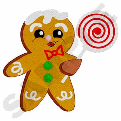 Gingerbread Man W/lollipop Machine Embroidery Design