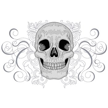 Skull with Decorative Scrolls Machine Embroidery Design