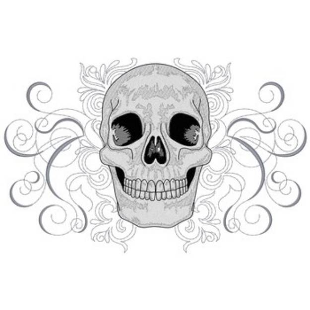 Picture of Skull with Decorative Scrolls Machine Embroidery Design