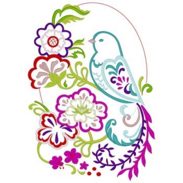 Picture of Bird & Flower Outline Machine Embroidery Design
