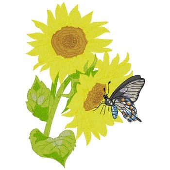 Sunflowers With Swallowtail Machine Embroidery Design