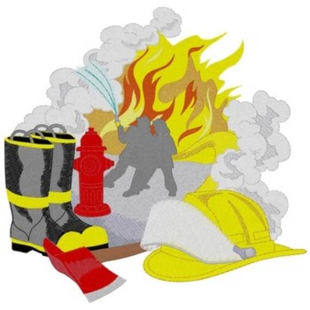 Picture of Fire Scene W/ Equipment Machine Embroidery Design