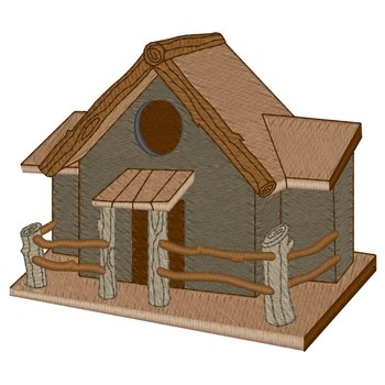 Wooden Lodge Birdhouse Machine Embroidery Design
