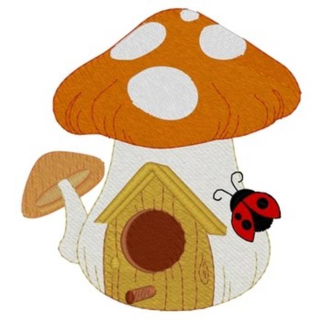 Picture of Mushroom Birdhouse W/ Ladybug Machine Embroidery Design