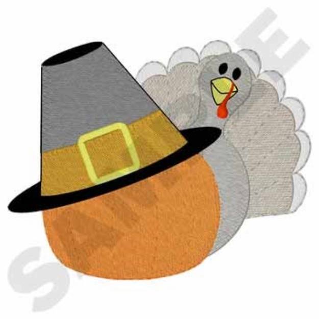 Picture of Thanksgiving Turkey W/ Pumpkin Machine Embroidery Design