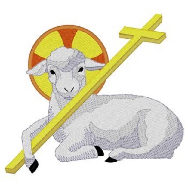 Picture of Lamb With Cross Machine Embroidery Design