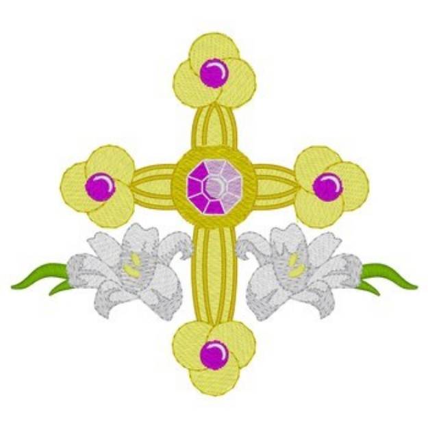 Picture of Decorative Cross W/ Lilies Machine Embroidery Design