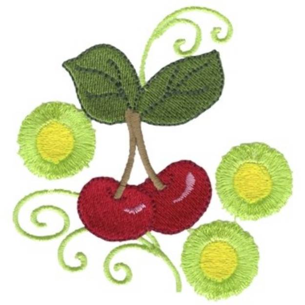 Picture of Cherries W/ Swirls Machine Embroidery Design