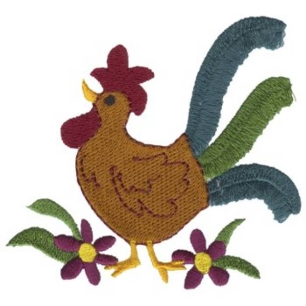 Picture of Rooster W/ Daisies Machine Embroidery Design