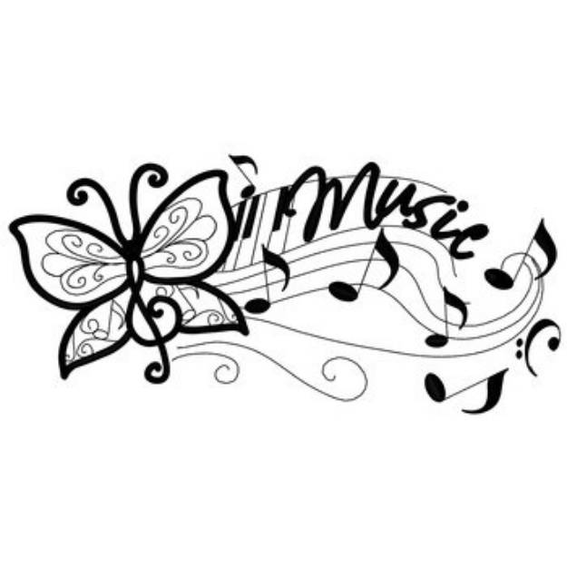 Picture of Music Notes W/ Butterfly Machine Embroidery Design