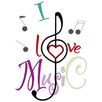I Love Music Machine Embroidery Design