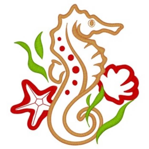 Picture of Seahorse W/ Starfish Machine Embroidery Design