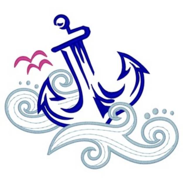 Picture of Anchor In Waves Machine Embroidery Design