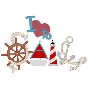 I Love To Sail Machine Embroidery Design