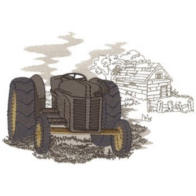 Picture of Old Tractor In Field Machine Embroidery Design