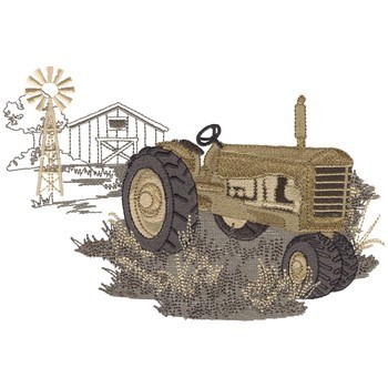 Vintage Tractor On Farm Machine Embroidery Design