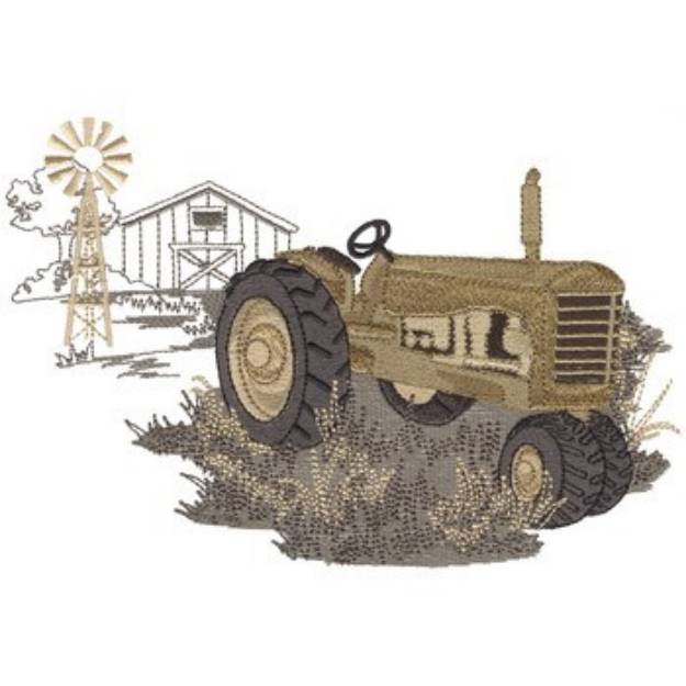 Picture of Vintage Tractor On Farm Machine Embroidery Design
