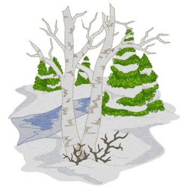 Picture of Birch & Evergreen Trees Machine Embroidery Design