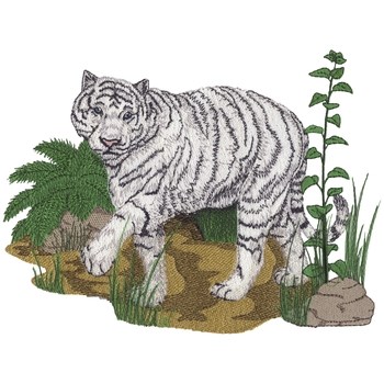 White Tiger Scene Machine Embroidery Design