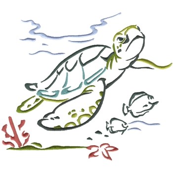 Sea Turtle Scene Machine Embroidery Design