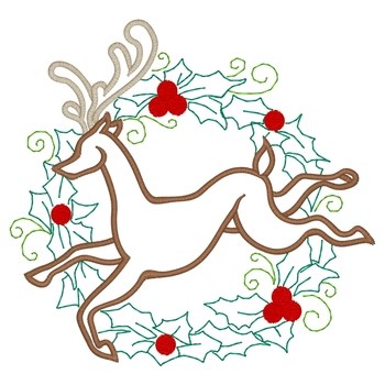 Reindeer With Holly Machine Embroidery Design