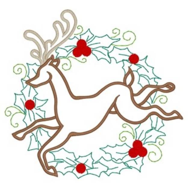 Picture of Reindeer With Holly Machine Embroidery Design