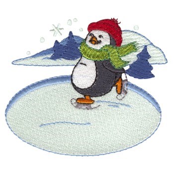Ice Skating Penguins Machine Embroidery Design