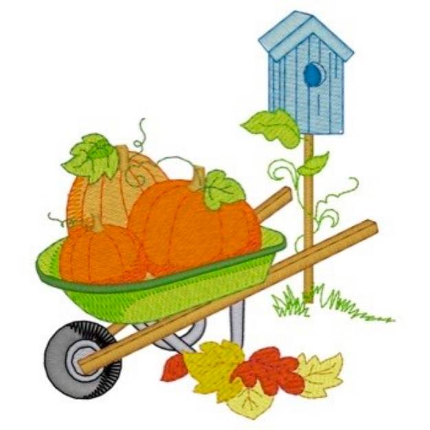 Picture of Pumpkins In Wheelbarrow Machine Embroidery Design