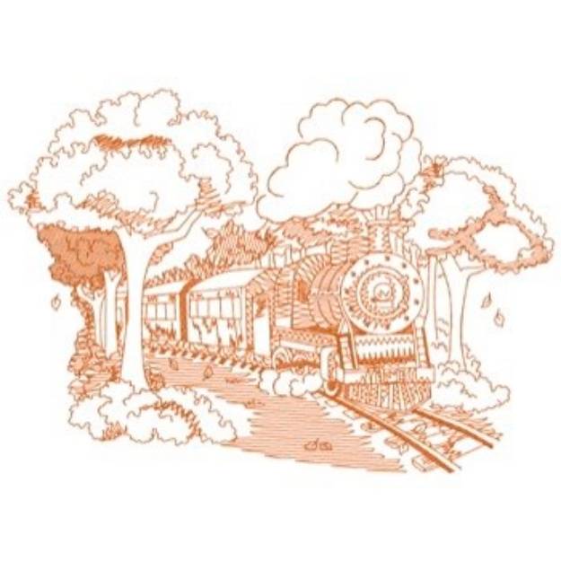Picture of Fall Train Scene Machine Embroidery Design