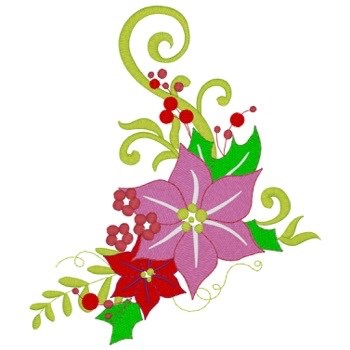Christmas Poinsettias Corner Machine Embroidery Design