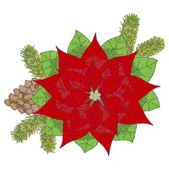 Chrismtas Poinsettias & Pine Machine Embroidery Design