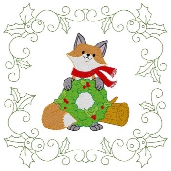 Christmas Fox Quiilt Square Machine Embroidery Design