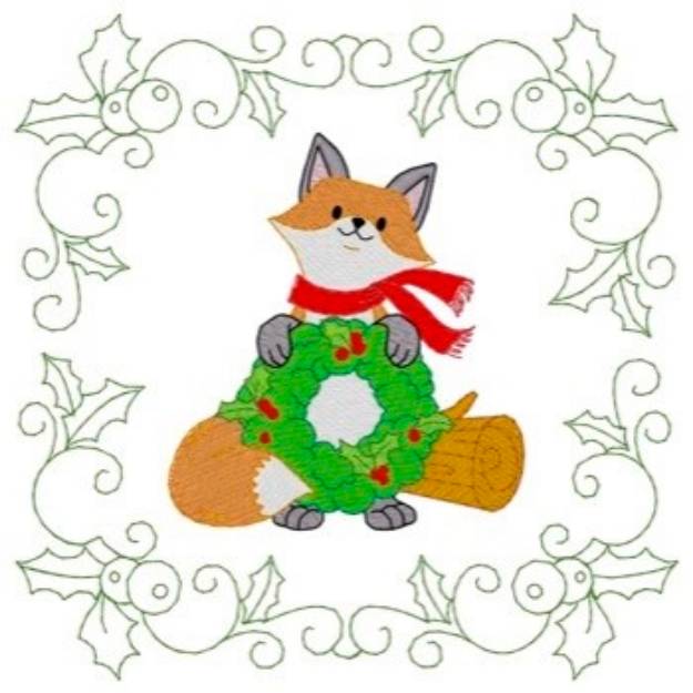 Picture of Christmas Fox Quiilt Square Machine Embroidery Design