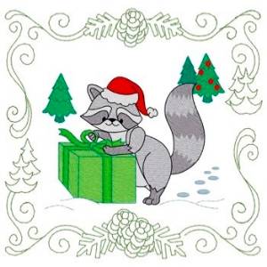 Picture of Christmas Raccoon Quit Square Machine Embroidery Design