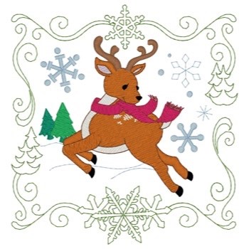 Christmas Reindeer Quilt Square Machine Embroidery Design