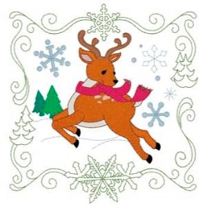 Picture of Christmas Reindeer Quilt Square Machine Embroidery Design
