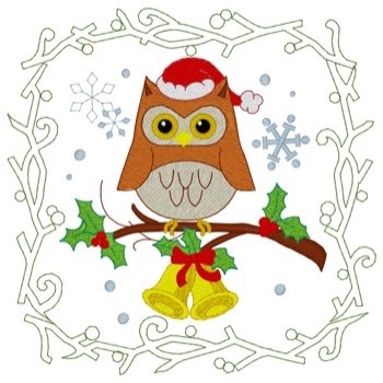 Christmas Owl Quilt Square Machine Embroidery Design