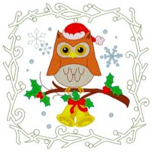 Picture of Christmas Owl Quilt Square Machine Embroidery Design
