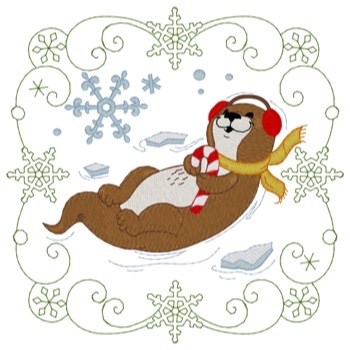 Christmas Otter Quilt Square Machine Embroidery Design