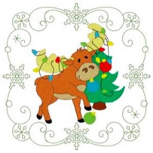 Picture of Christmas Moose Quilt Square Machine Embroidery Design