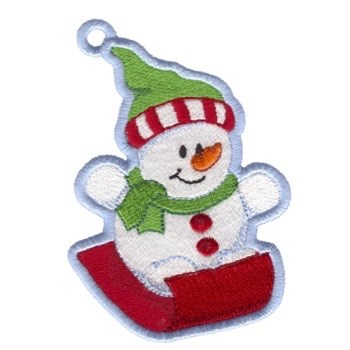 FSL Snowman Sledding Ornament Machine Embroidery Design