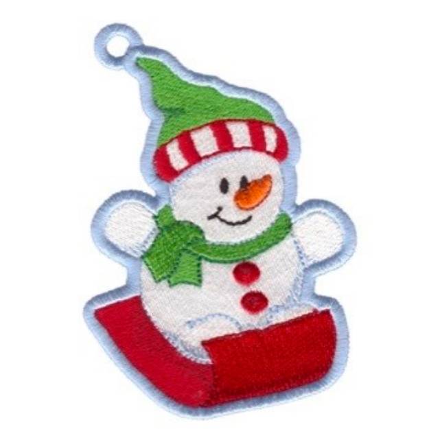 Picture of FSL Snowman Sledding Ornament Machine Embroidery Design