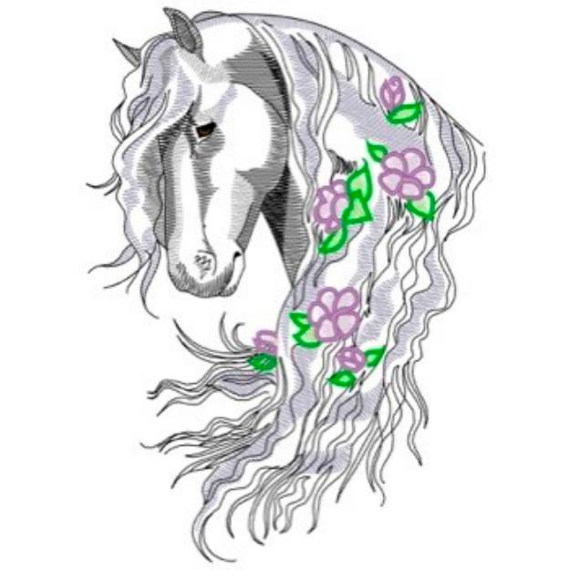 Picture of Friesian With Flowers Machine Embroidery Design