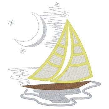 Sailboat & Moon Machine Embroidery Design