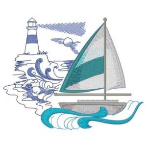 Picture of Sailboat & Lighthouse Machine Embroidery Design