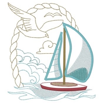 Sailboat Seagull Machine Embroidery Design